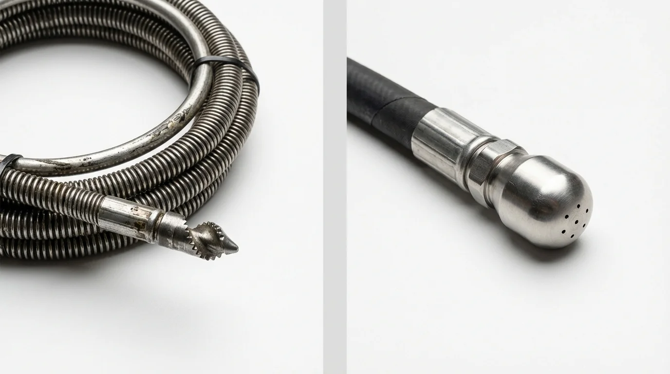 Drain snake cable and hydro jetting nozzle used for drain cleaning in South Fulton, TN