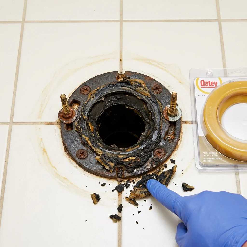 Failed wax ring showing water seepage at the base of a toilet in a South Fulton, TN home