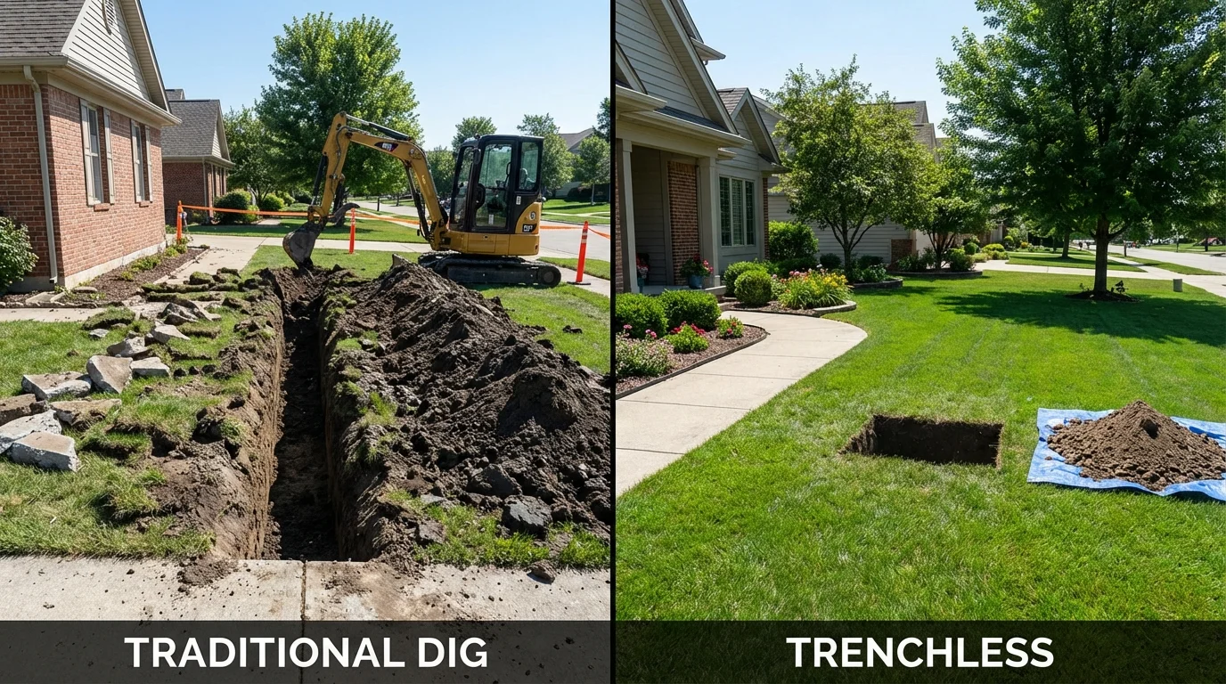 Trenchless sewer repair with minimal yard damage versus traditional excavation in South Fulton, TN